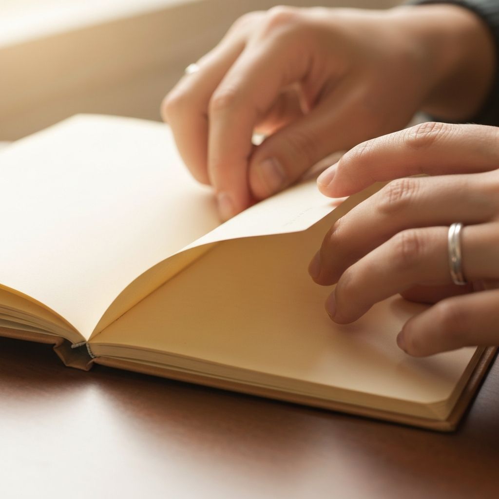 Notebook and hands showing daily routine moment