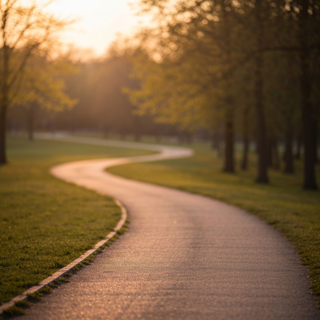 Soft path through park at golden hour